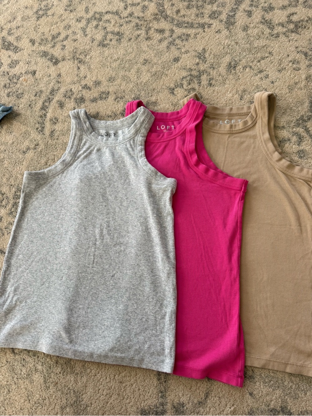 LOFT Ribbed Racerback Tank Top Lot of 3 Gray Pink Tan Size Medium